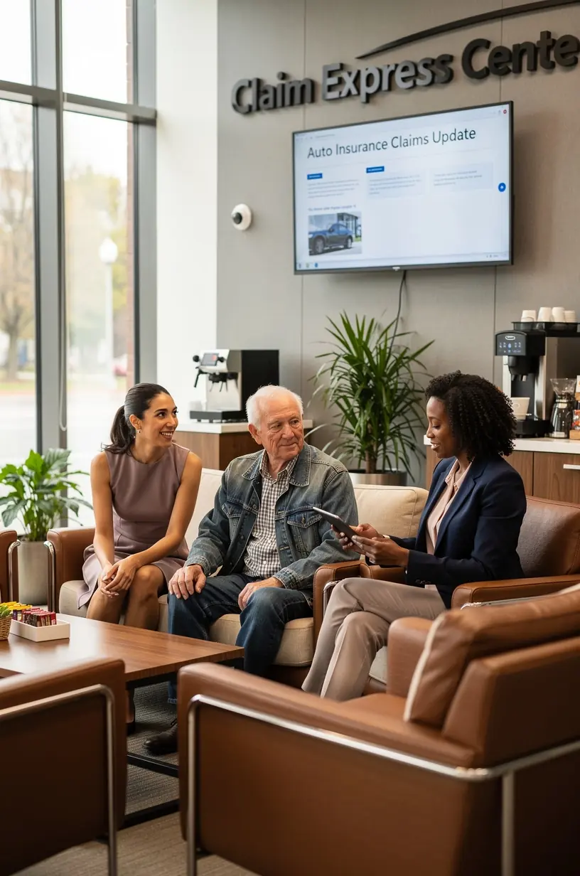 Фотография профессионального специалиста по автострахованию, консультирующего клиента в офисе.